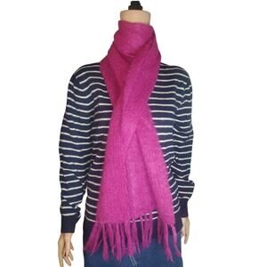 John Hanly Ireland (70x10.5) Mohair Wool Scarf Fuchsia Pink Fringe Warm Winter